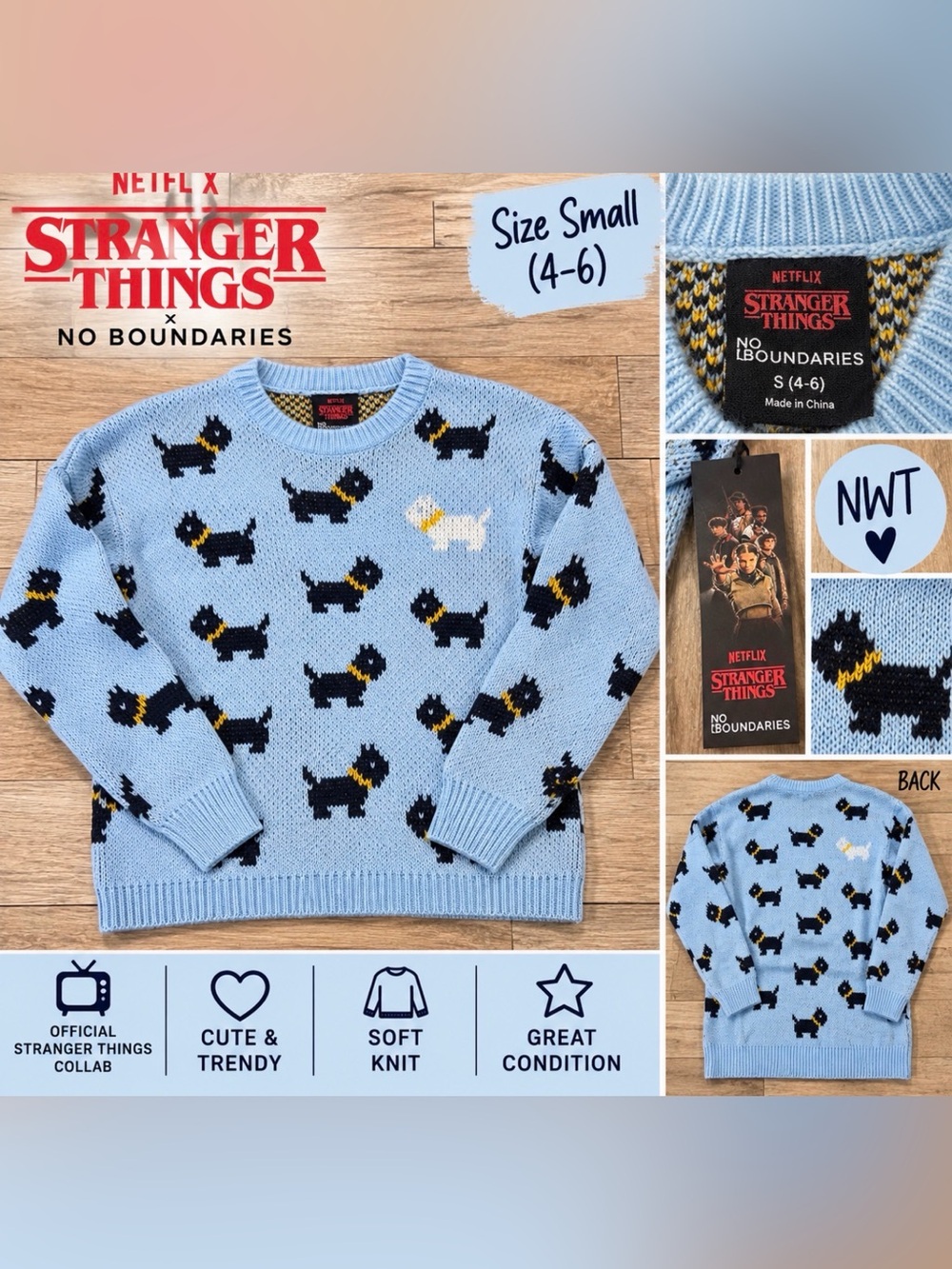 Stranger Things x No Boundaries Scottie Dog Sweater Size Small NWT
